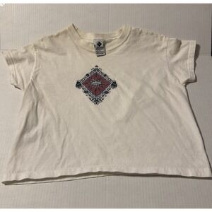 VINTAGE Columbia Shirt  medium White Crew Neck Y2K 100% Cotton Made In USA